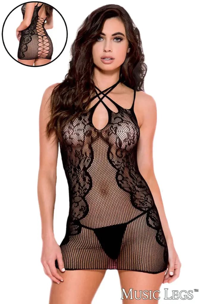 Criss-Cross Neckline Fishnet Chemise 1